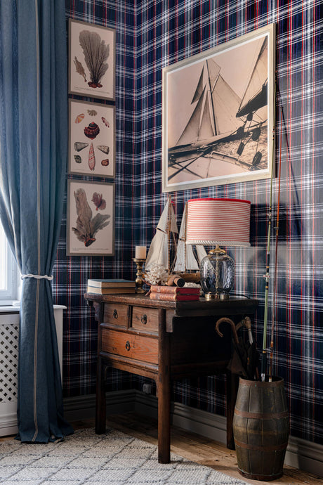 MindTheGap SEAPORT PLAID Navy Blue SUNDANCE VILLA Wallpaper