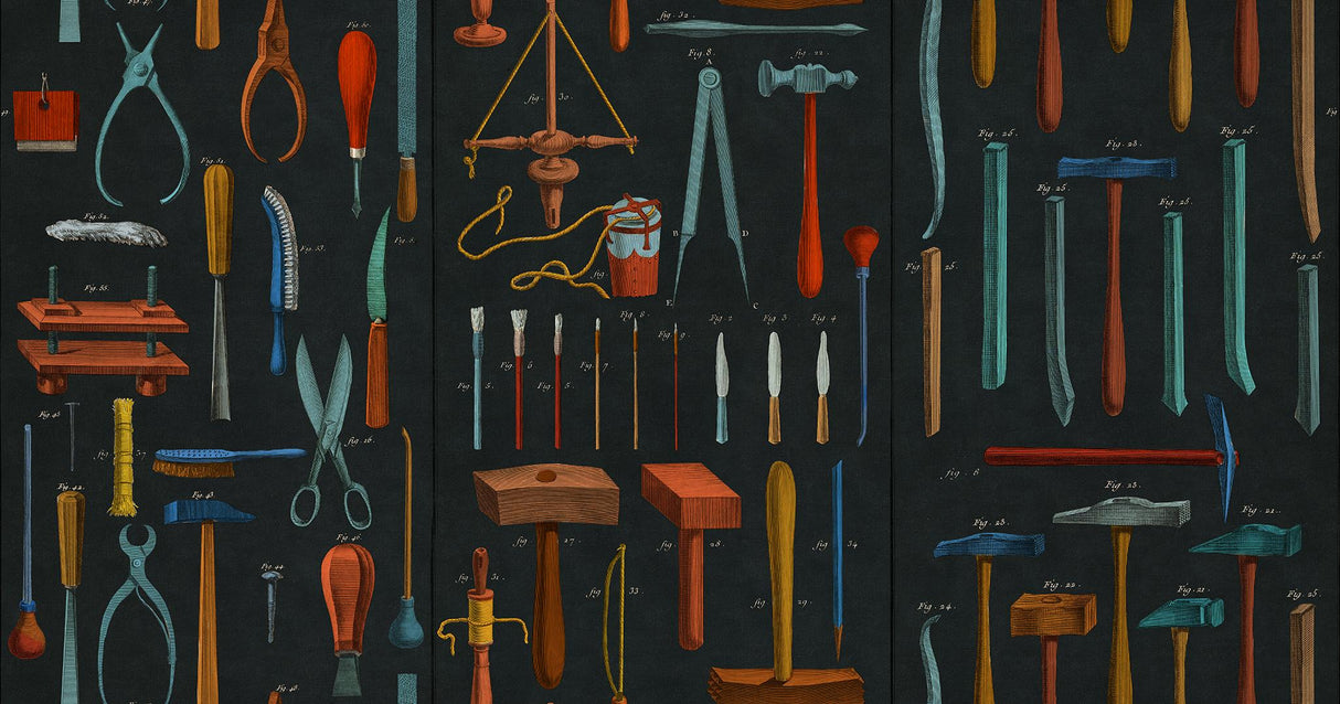 MindTheGap OLD TOOLS Anthracite The Artist's House Wallpaper