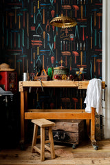MindTheGap OLD TOOLS Anthracite The Artist's House Wallpaper