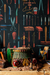 MindTheGap OLD TOOLS Anthracite The Artist's House Wallpaper