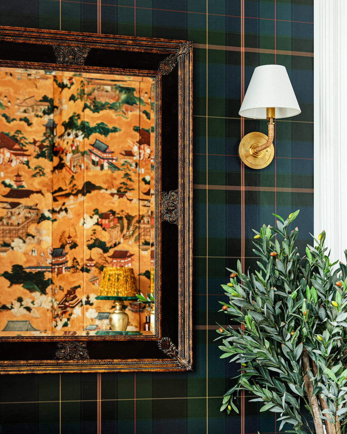 MindTheGap EQUESTRIAN PLAID Burgundy GREEN/RED/YELLOW Wallpaper