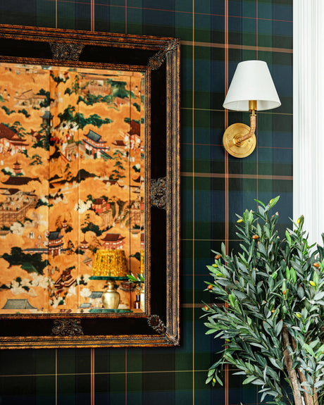 MindTheGap EQUESTRIAN PLAID Burgundy GREEN/RED/YELLOW Wallpaper