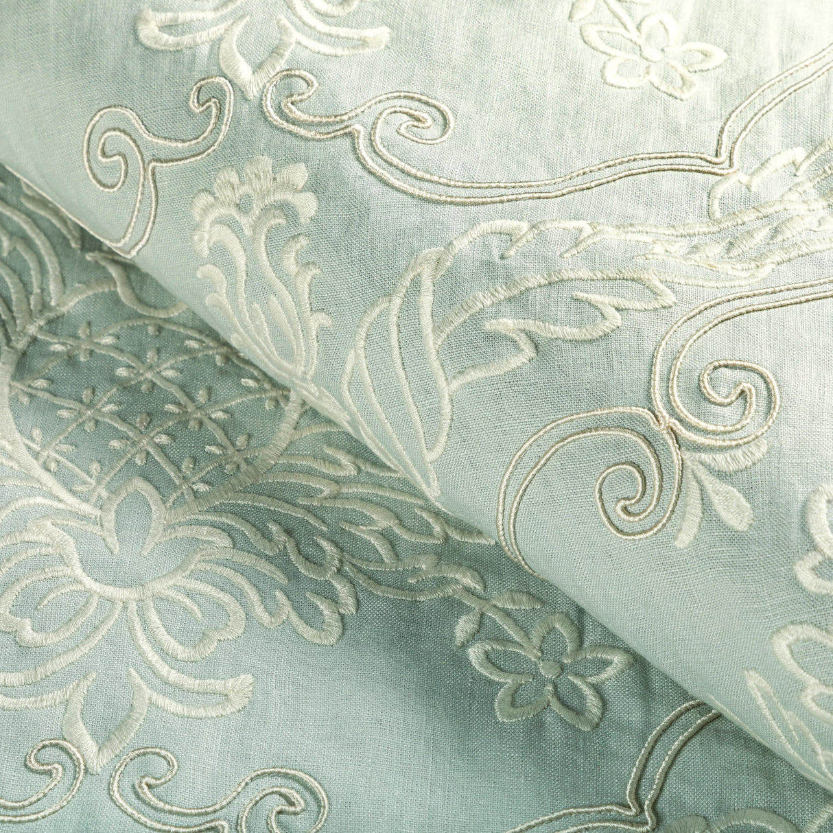 Lee Jofa HAYES EMBROIDERY AQUA Drapery Fabric