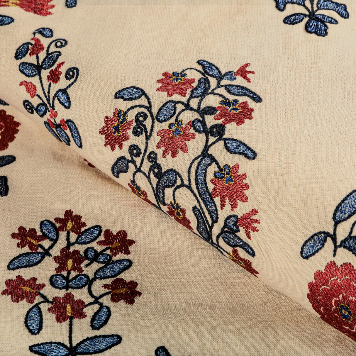 Lee Jofa MEAD EMBROIDERY RED/BLUE Drapery Fabric