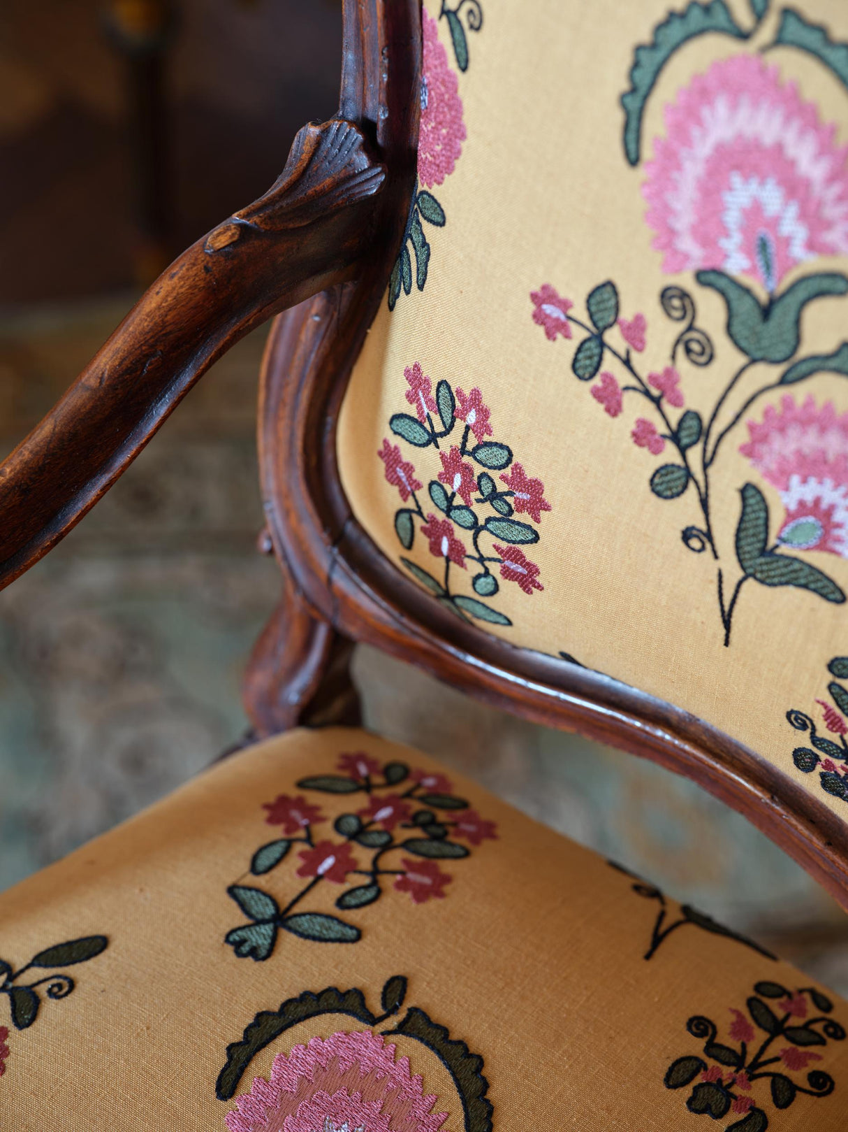 Lee Jofa MEAD EMBROIDERY SAFFRON/PETAL Drapery Fabric