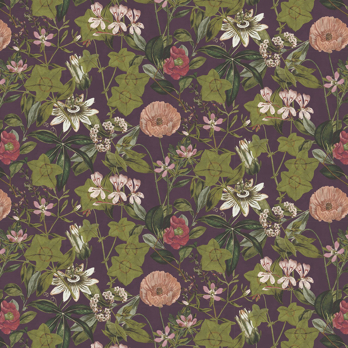 Clarke & Clarke PASSIFLORA MULBERRY VELVET Fabric
