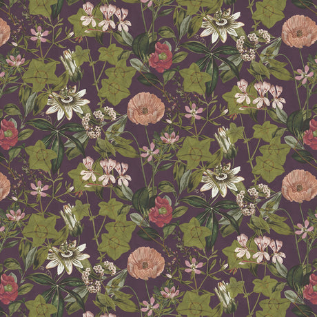 Clarke & Clarke PASSIFLORA MULBERRY VELVET Fabric