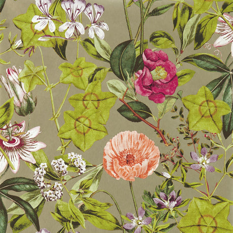 Clarke & Clarke PASSIFLORA MULBERRY/GILVER WP Wallpaper