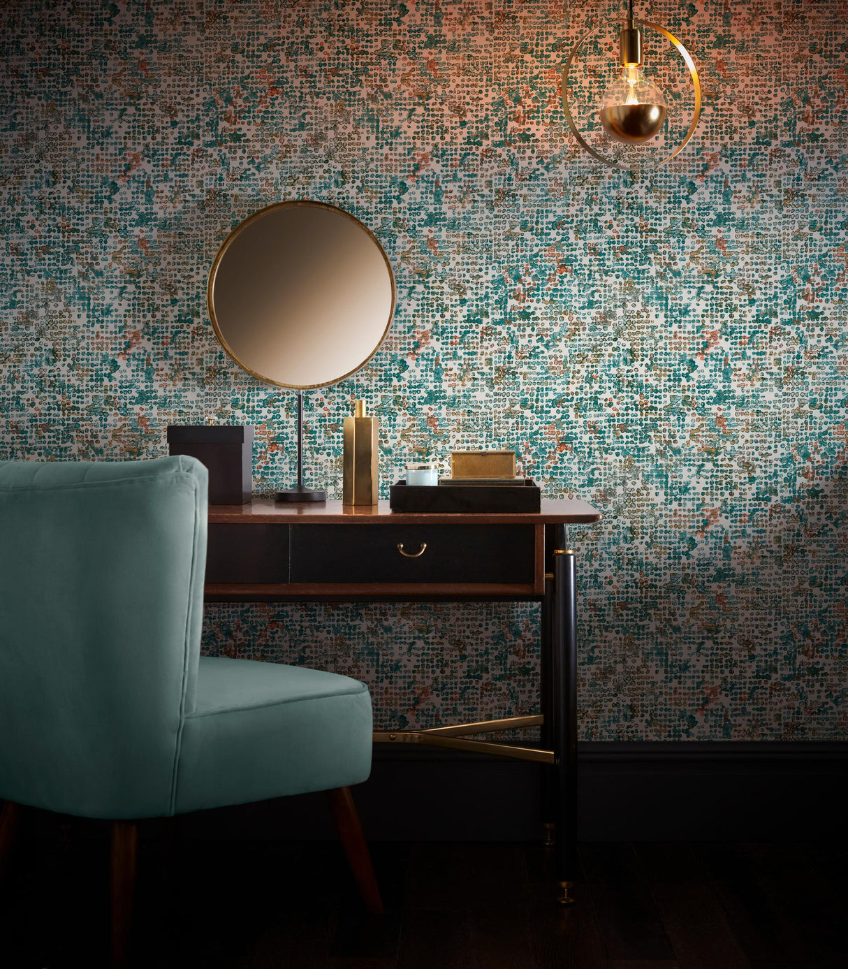 Clarke & Clarke SCINTILLA TEAL/SPICE WP Wallpaper