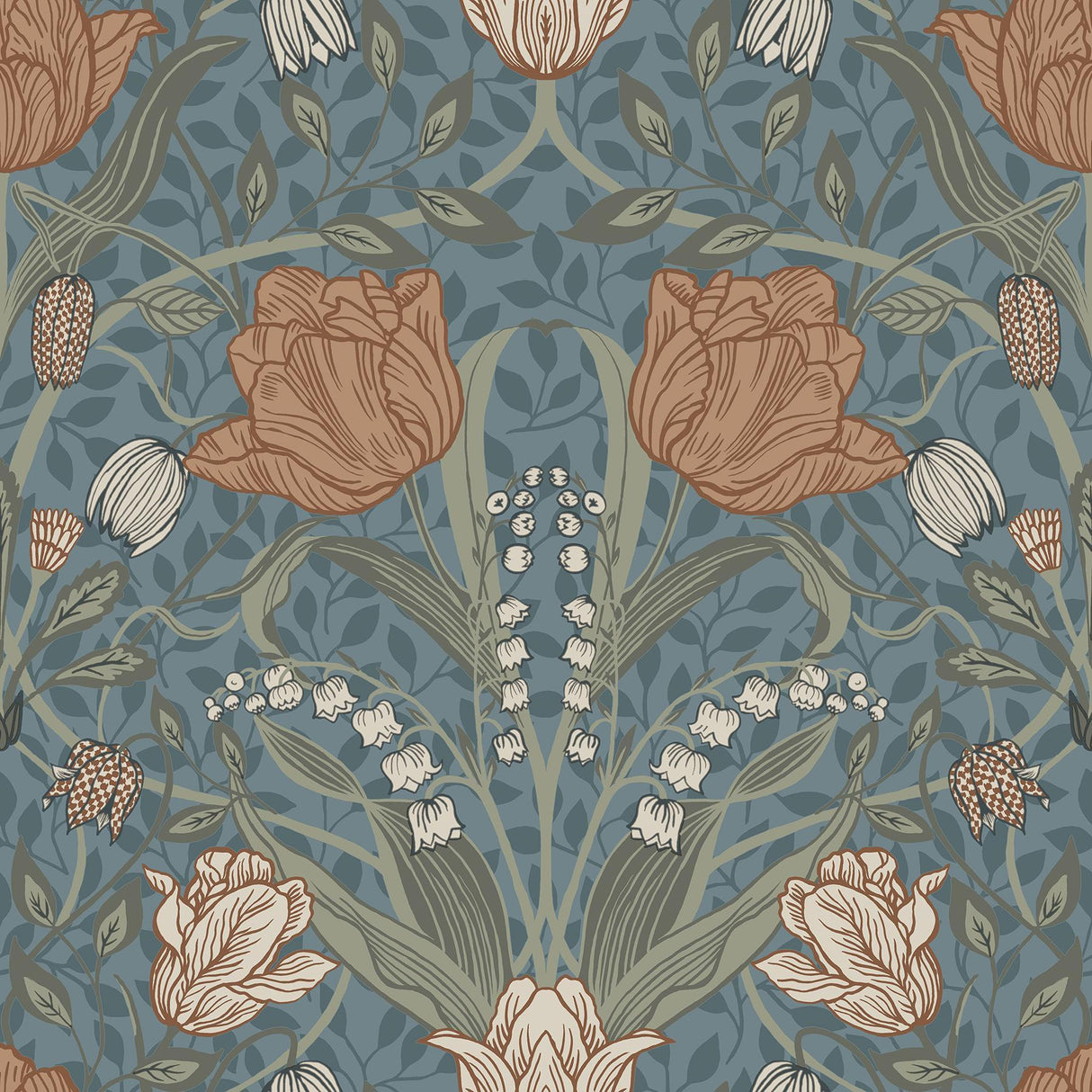 A-Street Prints Fillippa Blue Tulip Wallpaper