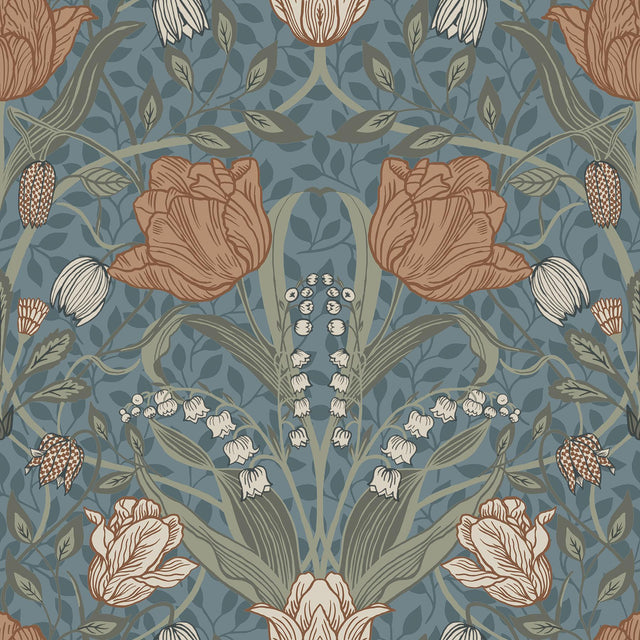 A-Street Prints Fillippa Blue Tulip Wallpaper