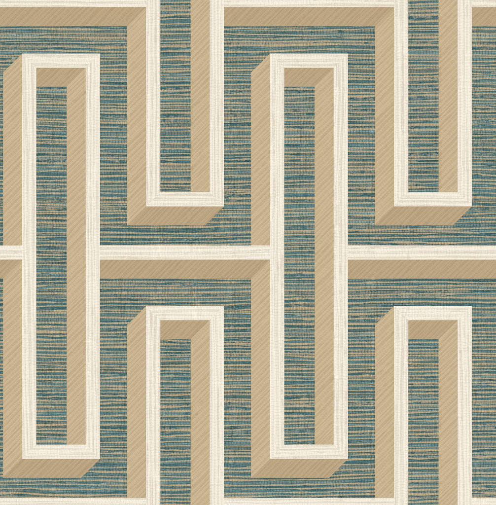Brewster Home Fashions Henley Teal Geometric Grasscloth Wallpaper