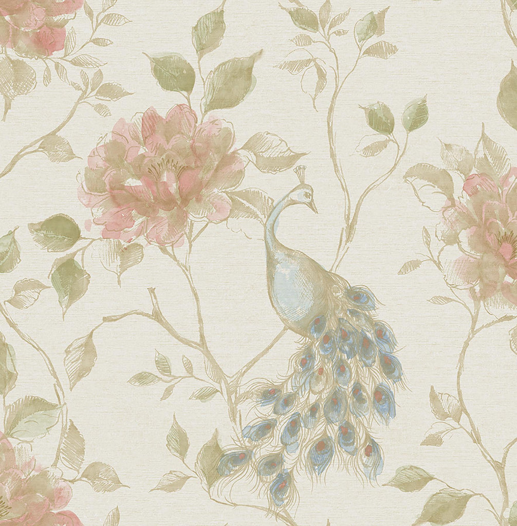 Brewster Home Fashions Dynasty Cream Peacock Wallpaper