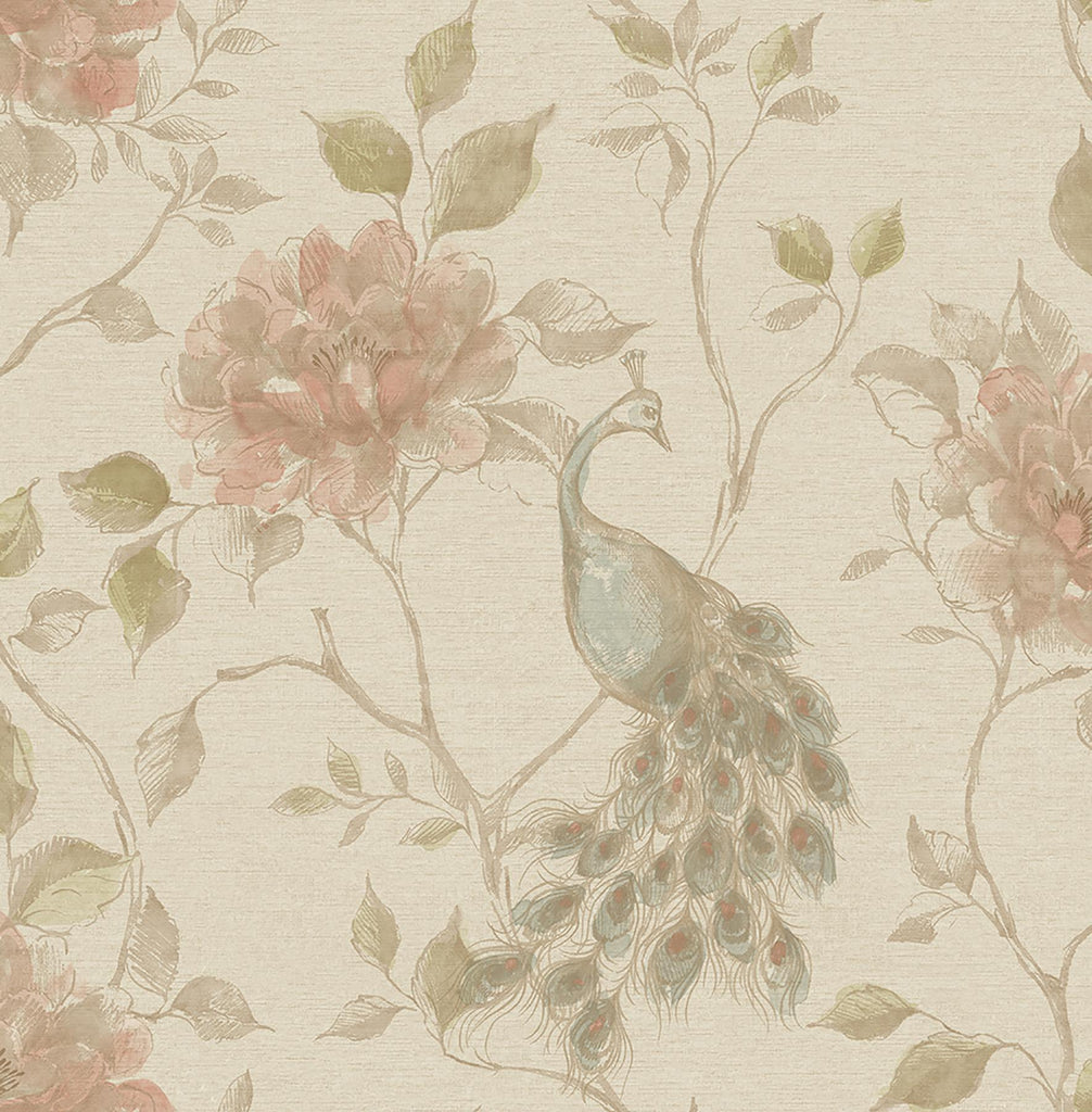 Brewster Home Fashions Dynasty Taupe Peacock Wallpaper