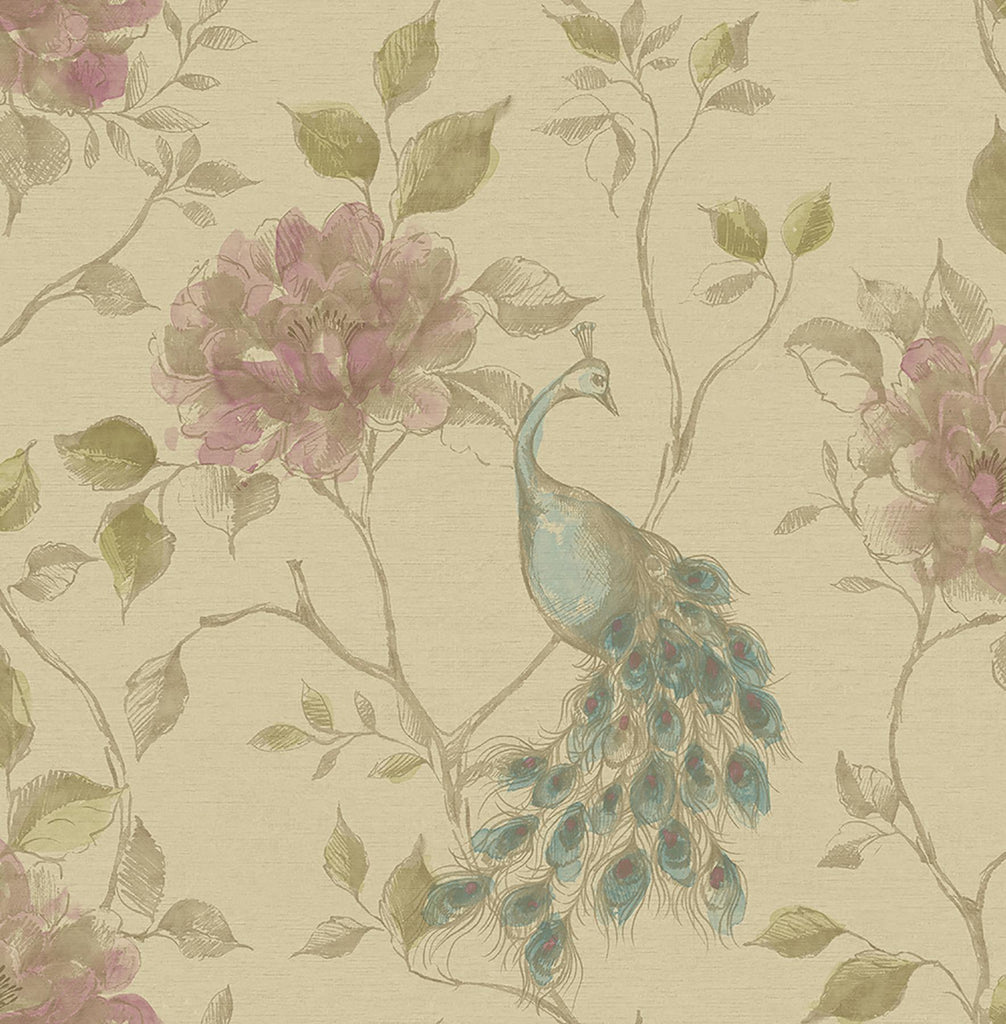Brewster Home Fashions Dynasty Beige Peacock Wallpaper