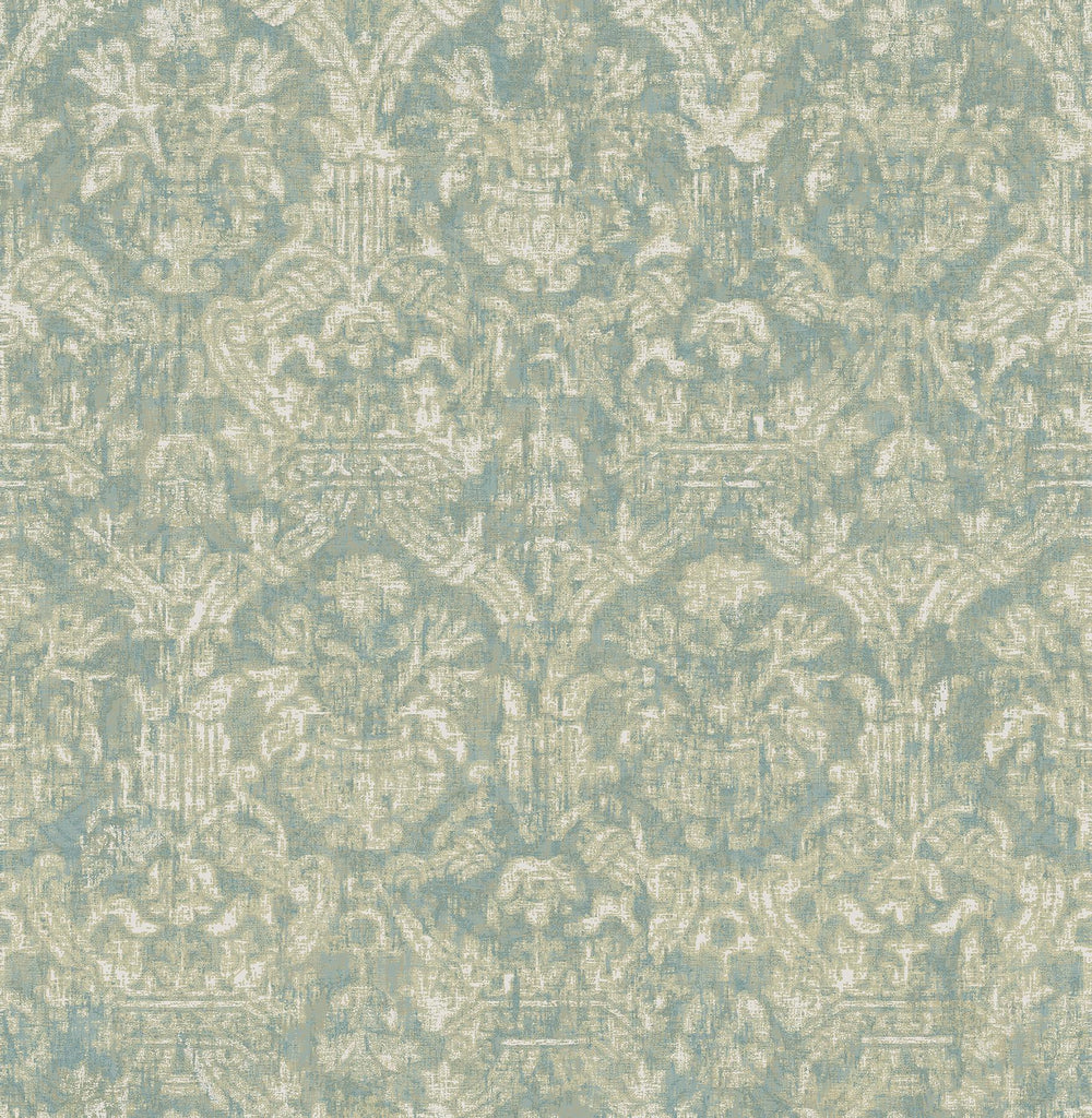 Brewster Home Fashions Lotus Damask Turquoise Wallpaper