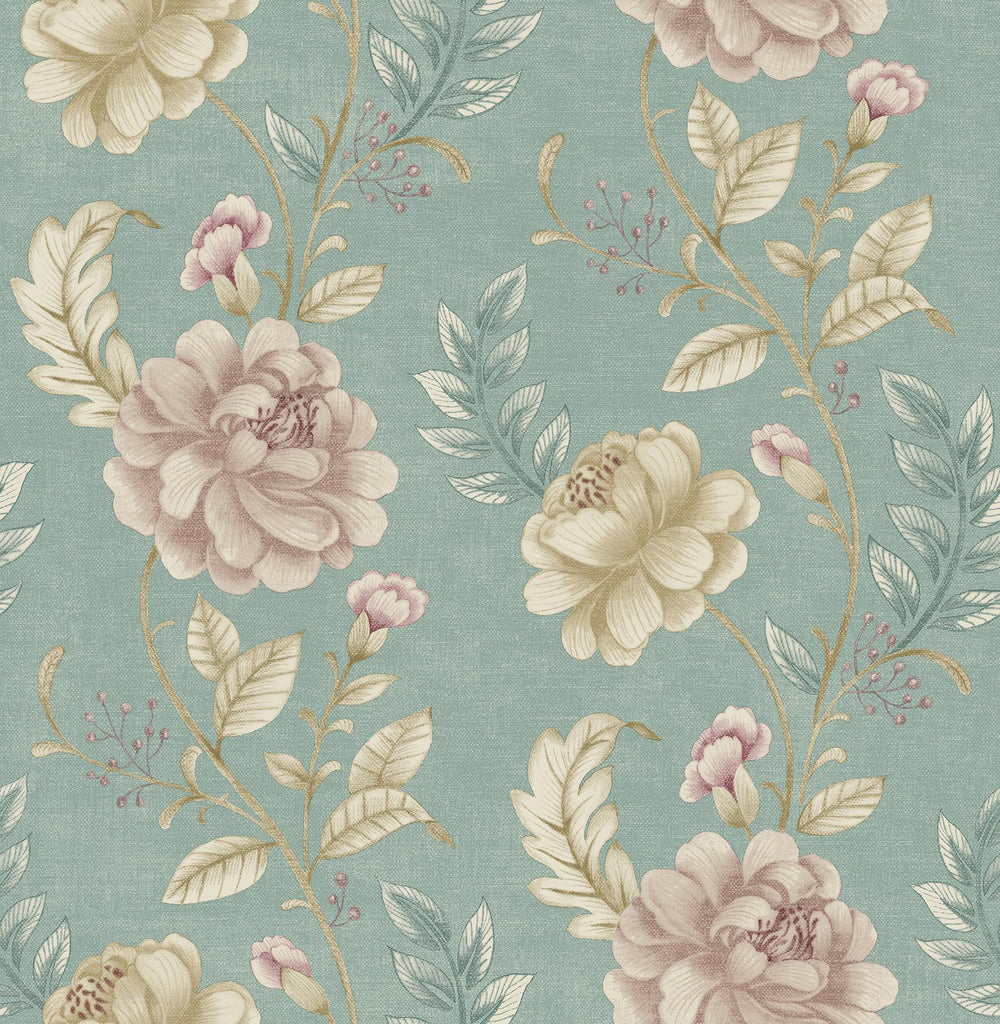 Brewster Home Fashions Summer Palace Turquoise Floral Trail Wallpaper