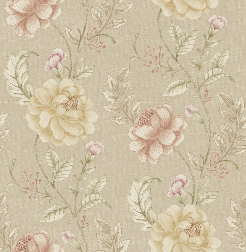 Brewster Home Fashions Summer Palace Taupe Floral Trail Wallpaper