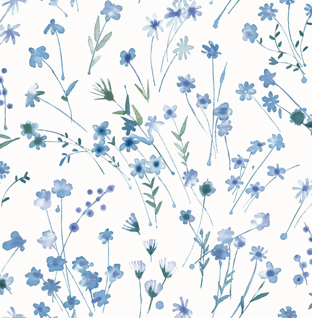 Brewster Home Fashions Heidi Watercolor Florals Blue Wallpaper
