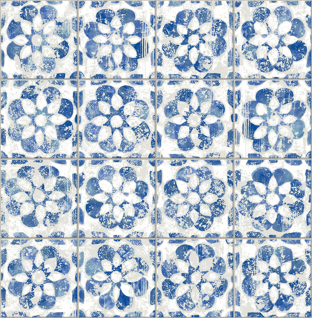 Brewster Home Fashions Izeda Floral Tile Blue Wallpaper
