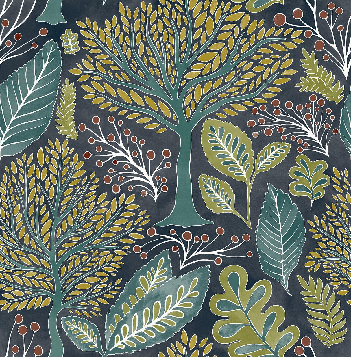 Brewster Home Fashions Kiah Forest Blue Wallpaper