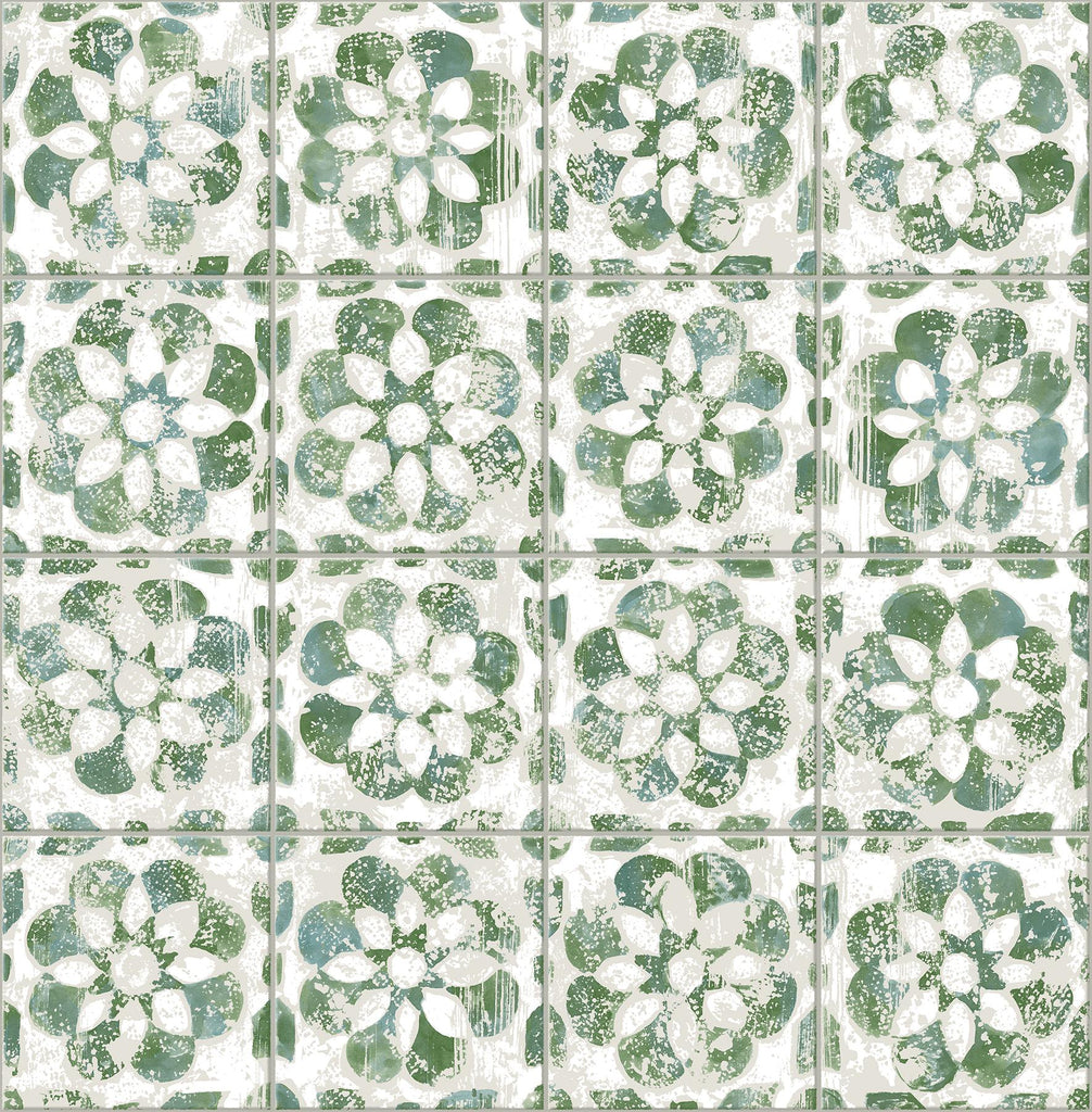 Brewster Home Fashions Izeda Floral Tile Green Wallpaper