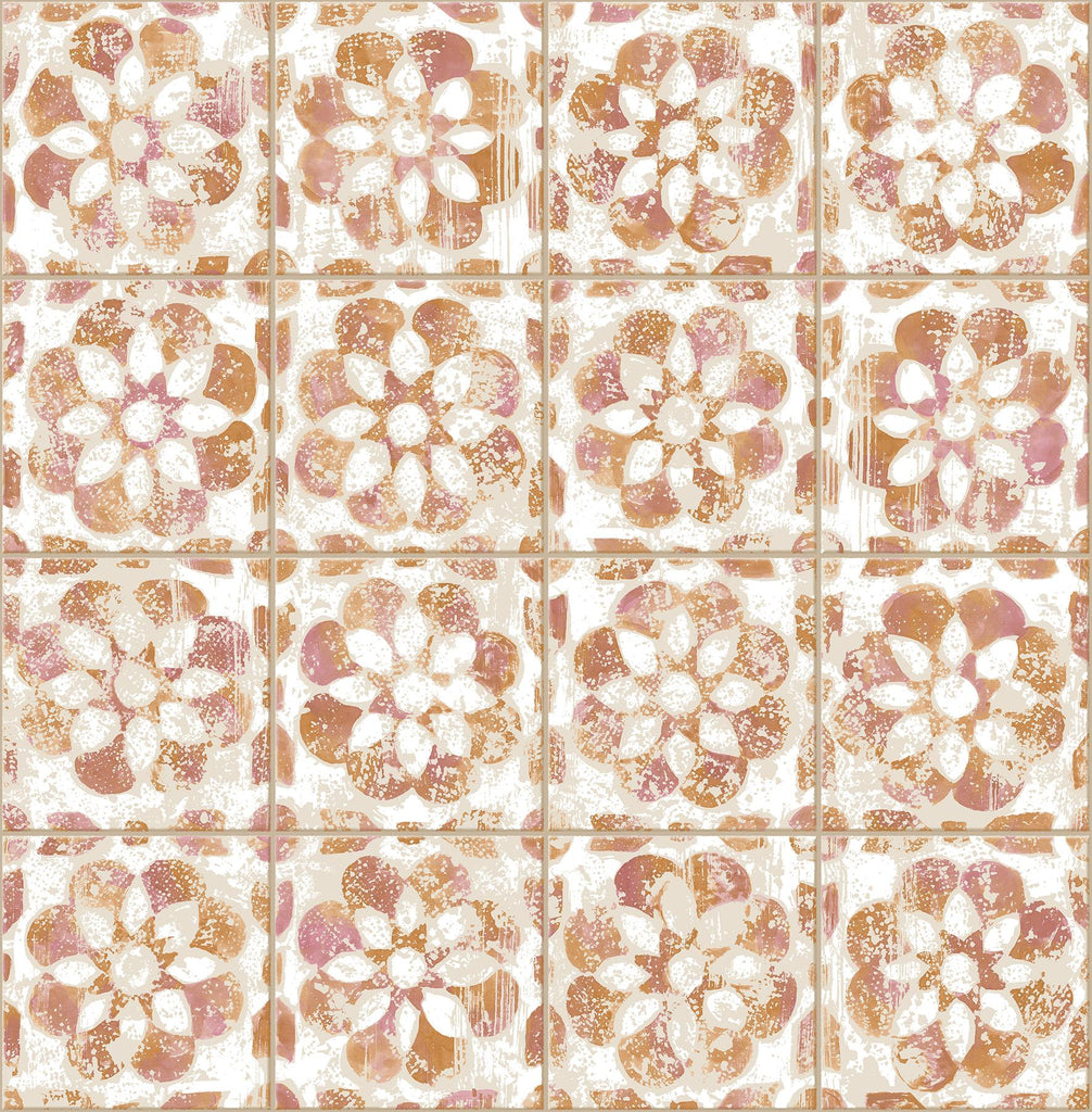 Brewster Home Fashions Izeda Floral Tile Coral Wallpaper