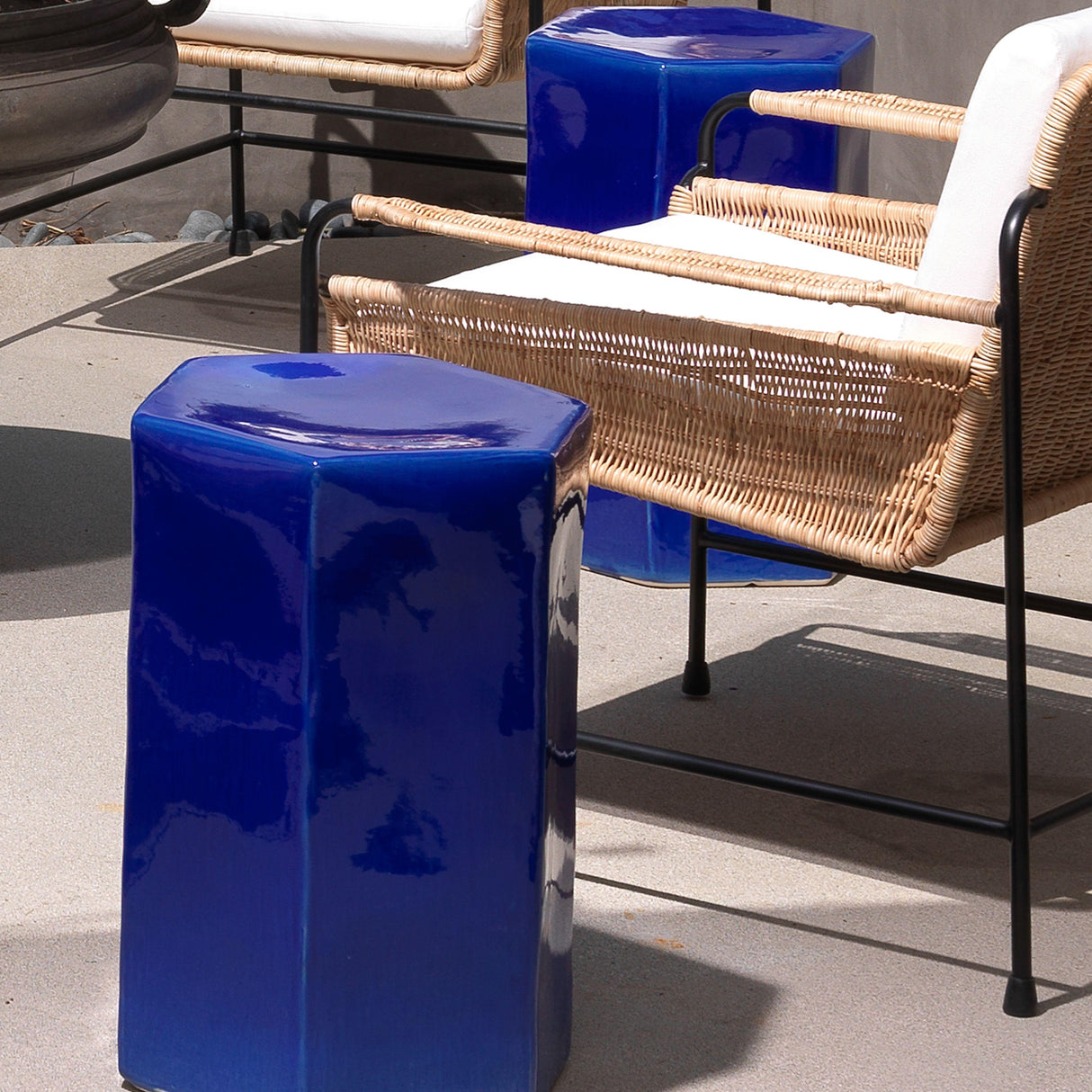 Jamie Young Porto Ceramic Side Indoor/Outdoor Table-Large, Cobalt Blue