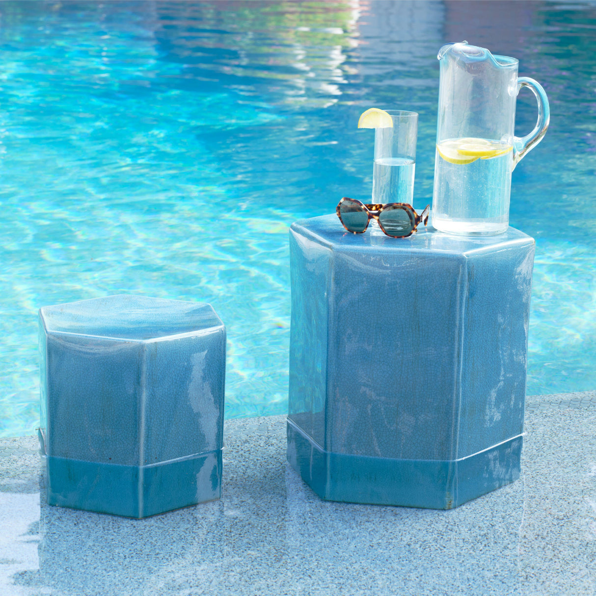 Jamie Young Porto Ceramic Indoor/Outdoor Side Table-Small, Azure