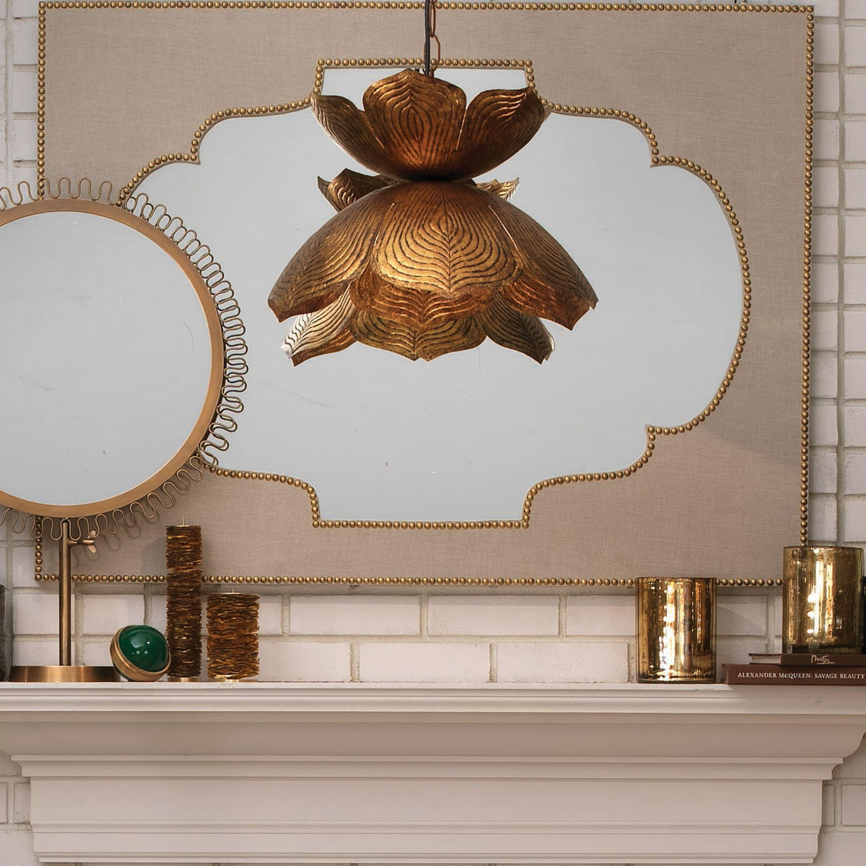 Jamie Young Flowering Lotus 1-Light Iron Pendant, Antique Gold, Large