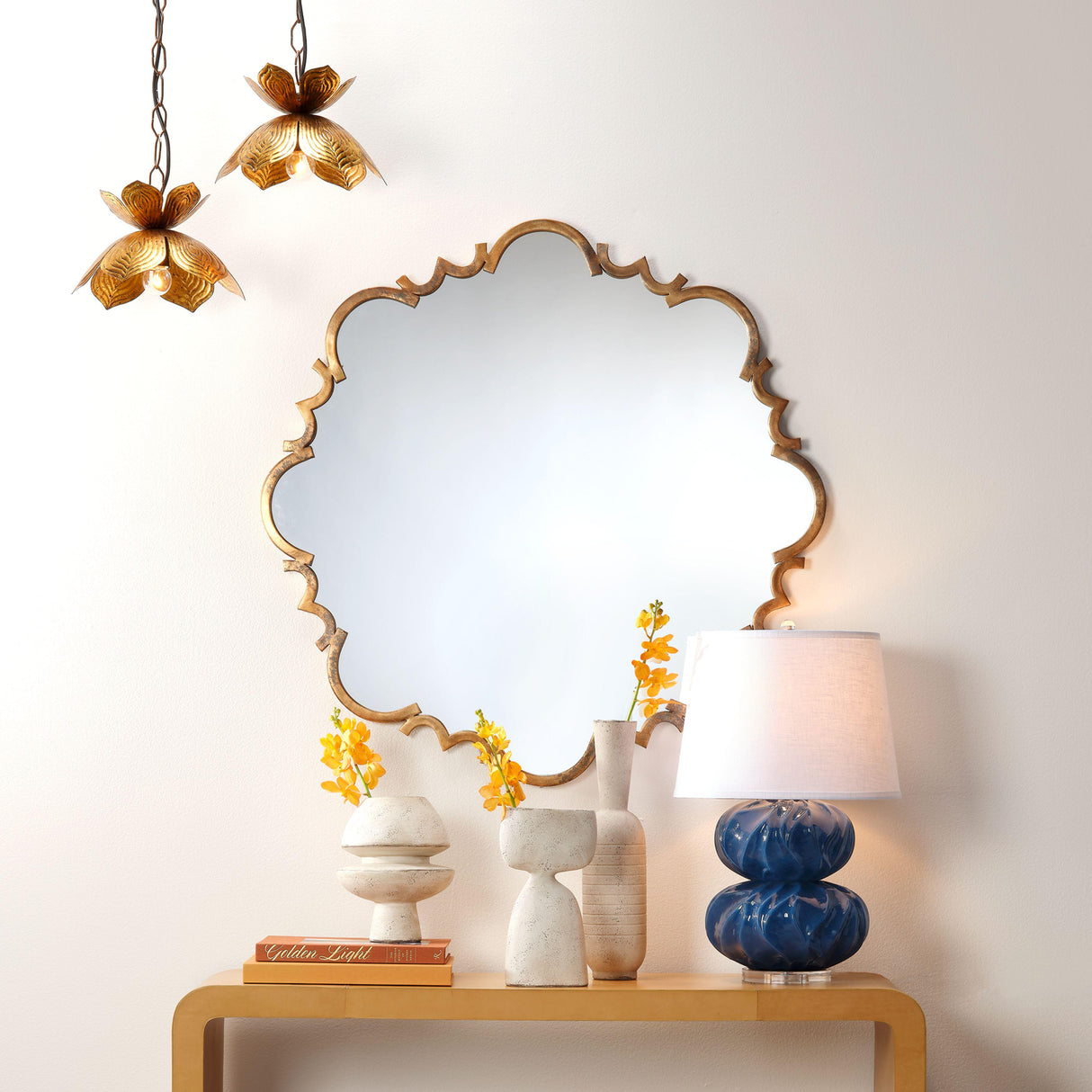 Jamie Young Flowering Lotus Iron Pendant, Antique Gold, Small