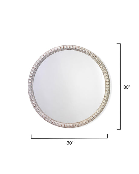 Jamie Young Audrey Beaded Wood Round Wall Mirror, White Washed