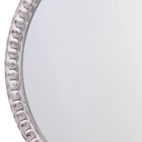 Jamie Young Audrey Beaded Wood Round Wall Mirror, White Washed