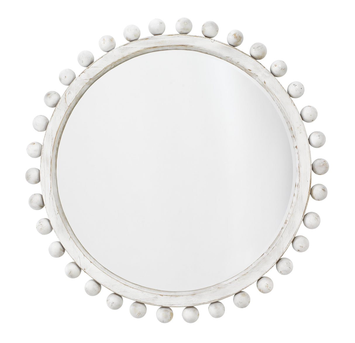 Jamie Young Brighton Round Wood Mirror, White Washed