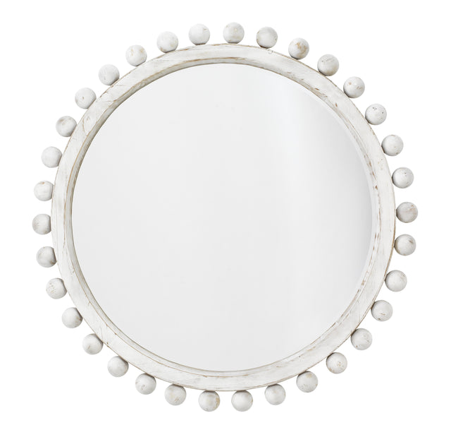 Jamie Young Brighton Round Wood Mirror, White Washed