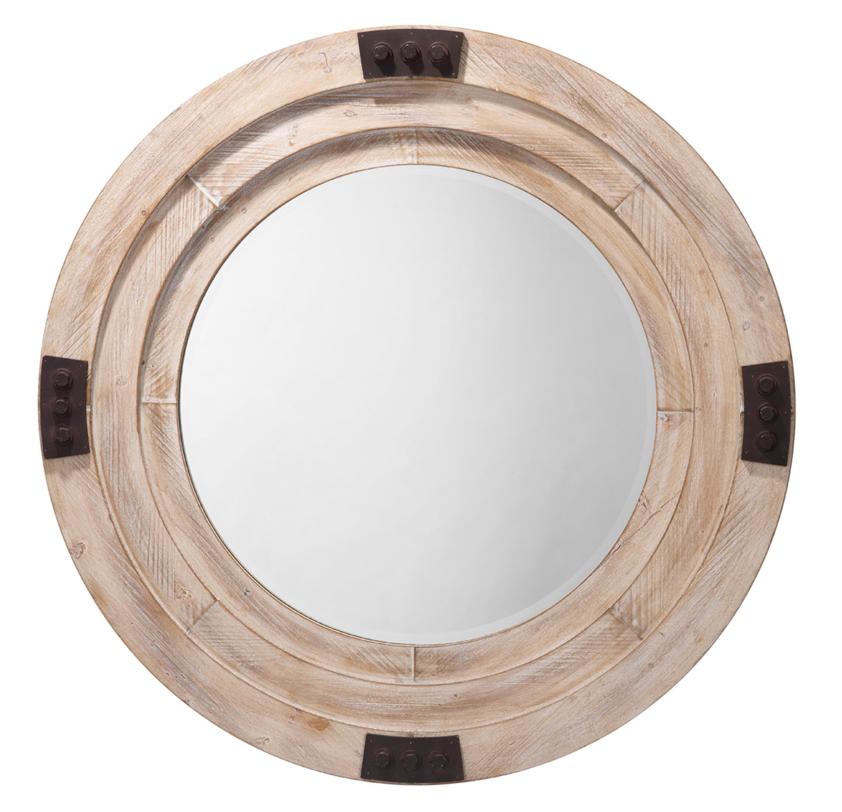 Jamie Young Foreman Wood Round Wall Mirror, White Washed