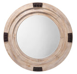 Jamie Young Foreman Wood Round Wall Mirror, White Washed