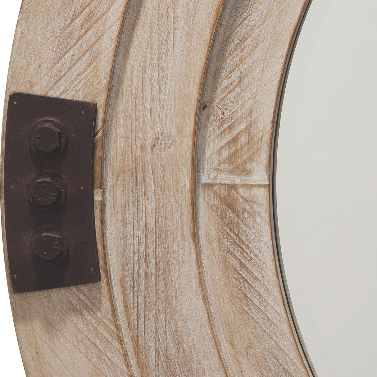 Jamie Young Foreman Wood Round Wall Mirror, White Washed