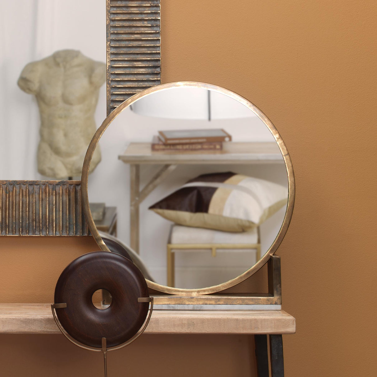 Jamie Young Odyssey Decorative Round Table Mirror, Antique Brass