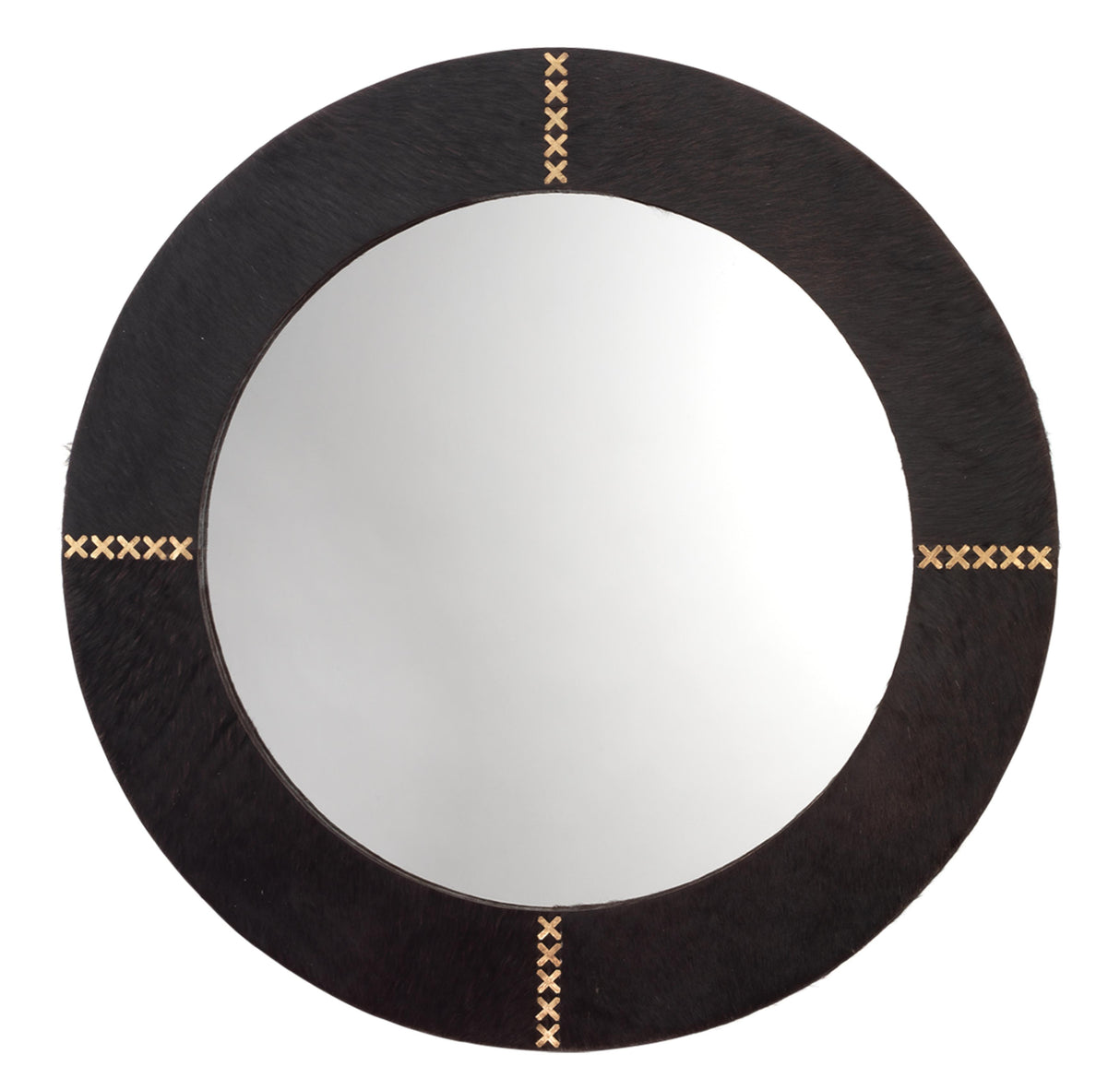 Jamie Young Round Cross Stitch Round Wall Mirror, Espresso Hide