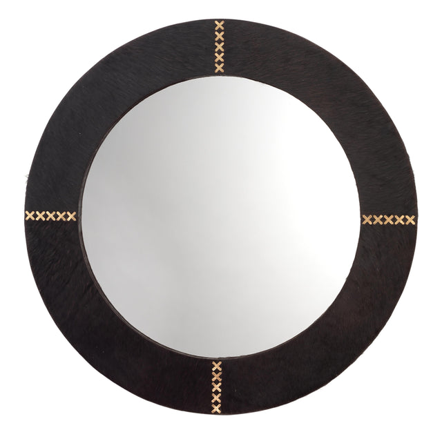 Jamie Young Round Cross Stitch Round Wall Mirror, Espresso Hide