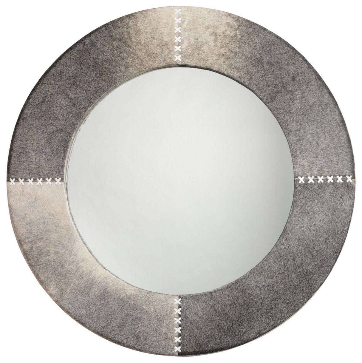 Jamie Young Round Cross Stitch Round Wall Mirror, Gray Hide