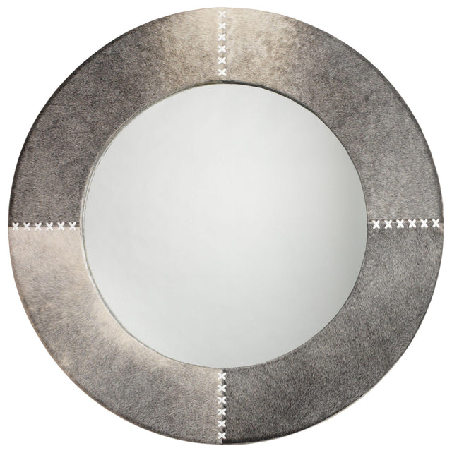 Jamie Young Round Cross Stitch Round Wall Mirror, Gray Hide
