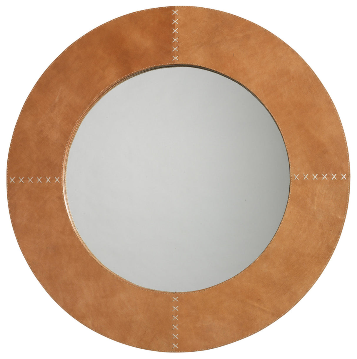 Jamie Young Round Cross Stitch Round Wall Mirror, Buff Leather