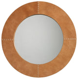 Jamie Young Round Cross Stitch Round Wall Mirror, Buff Leather