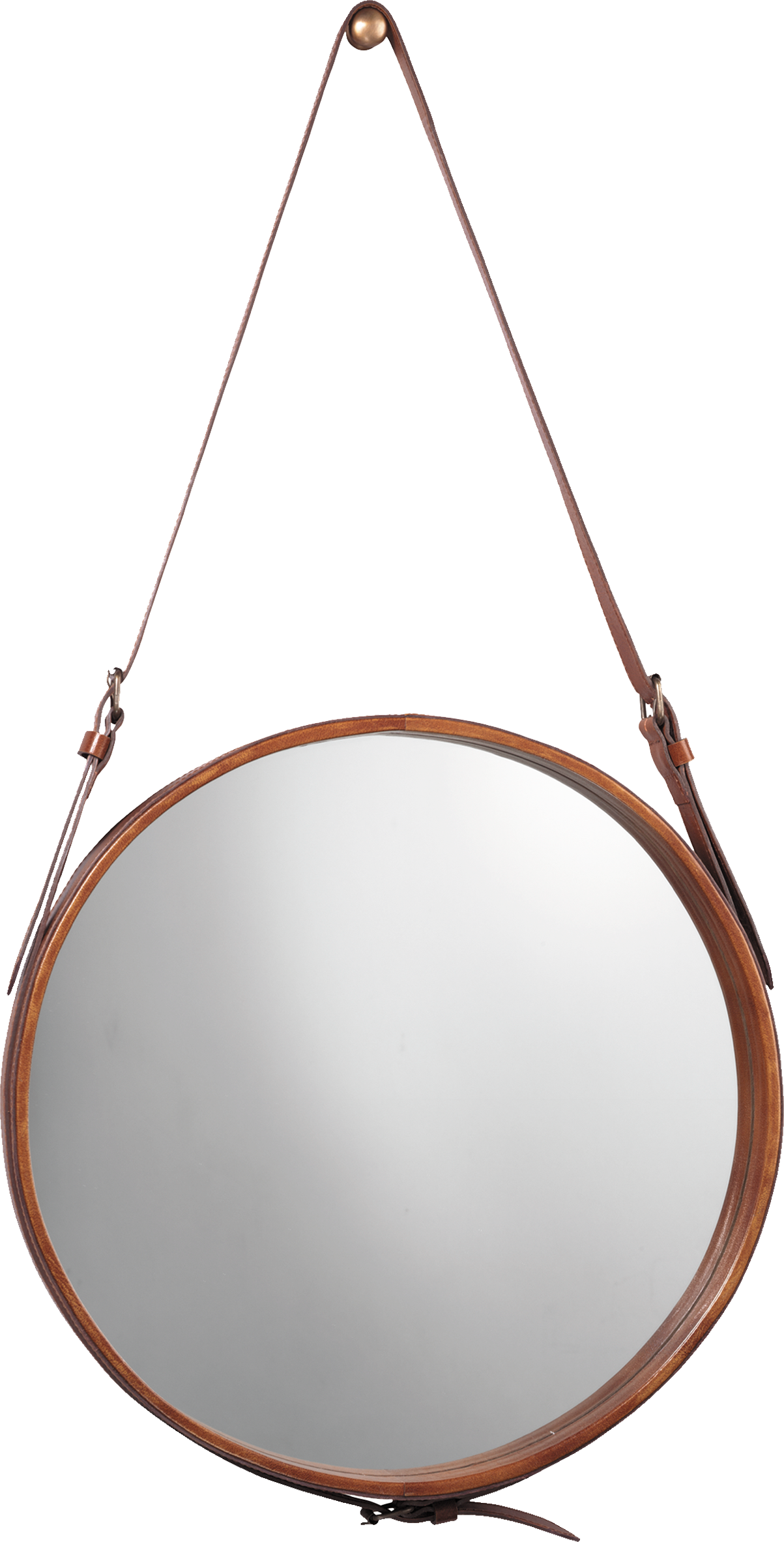 DecoratorsBest Large Round Steel Mirror, Brown Leather
