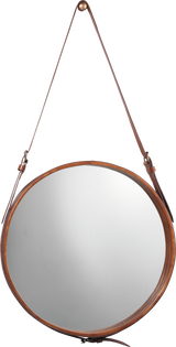 DecoratorsBest Large Round Steel Mirror, Brown Leather