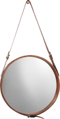 DecoratorsBest Large Round Steel Mirror, Brown Leather