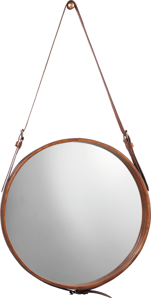 DecoratorsBest Large Round Steel Mirror, Brown Leather