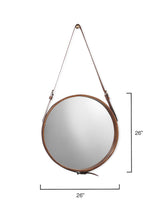 Jamie Young Large Round Steel Wall Mirror, Brown Leather